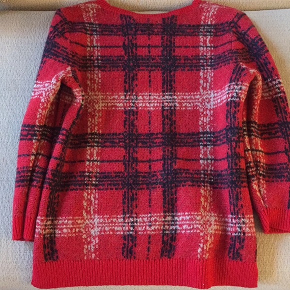 Wool plaid sweater with 3/4 sleeves - Picture 3 of 5